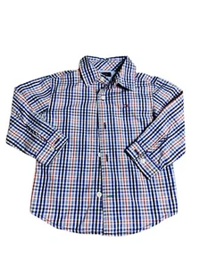 Tommy Hilfiger Toddler Boys Red White Blue Long Sleeve Button Down Shirt 18M - Picture 1 of 3