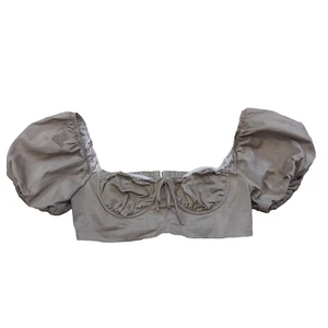 White Fox Boutique Women's Bra Puff Short Sleeve Tan Crop Top Size Large - Picture 1 of 6
