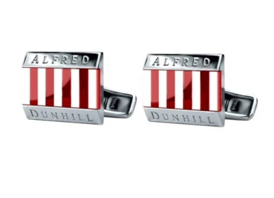 DUNHILL Gemelli "Pinstripe Red" in Argento & Madreperla *NUOVO + FULL-SET* - Immagine 1 di 4