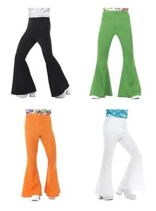 Mens Flared Trousers 60s 70s 80s Hippie Disco Stag Fancy Dress Party Costume - Picture 1 of 14