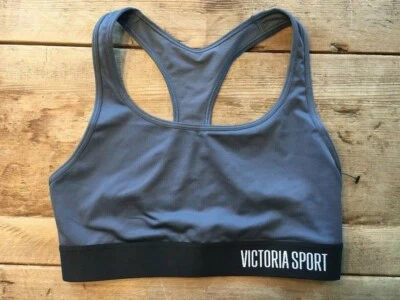 Victoria's Secret Sport Black Pearl Gray Logo SMALL The Player Sport Bra VS VTG - Image 1 of 2