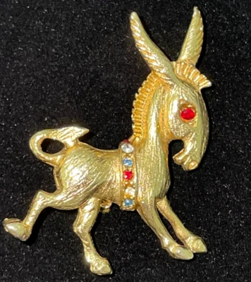 Broche burro patriótico de colección rojo blanco y azul pedrería tono dorado prendedor ENVÍO GRATUITO Foto 1 de 4