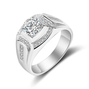 Oro de 18 quilates, 925 plata Anillo de fiesta de boda de moda para hombres de 7 mm AAA CZ Band Fashion 7-12 - Imagen 1 de 8