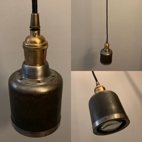 30” Long Industrial Pendant Light Rewired Magnified Globe Mechanism 15E Cover