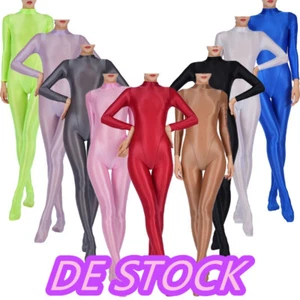 Damen~Langarm Jumpsuit Glänzende Gymnastik Bodysuit Ganzkörper Party Tanz Kostüm - Bild 1 von 98