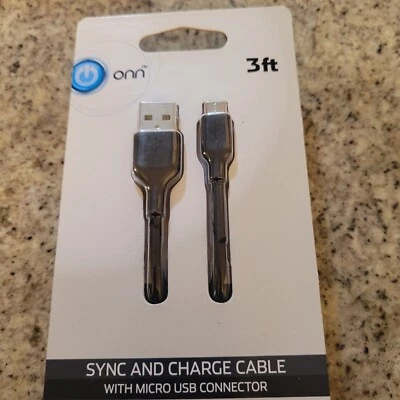 Onn Charger 3 ft Sync Charge Cable With USB To MICRO USB Black New - Image 1 of 4