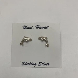 Maui Hawaii Dolphin Sterling Silver Post Pierced Earrings NEW - Picture 1 of 3
