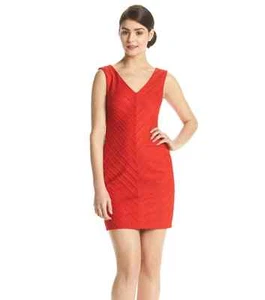 New GUESS Bodycon Banded Stripe Midi Party Knit Dress Red Sleeveless 2 V-neck - Picture 1 of 3