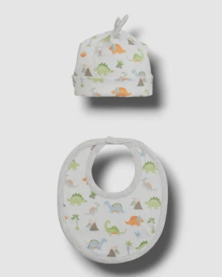 $33 Kissy Kissy Baby Boy White Dinosaur Matching Hat and Bib Set Size NB - Image 1 of 3