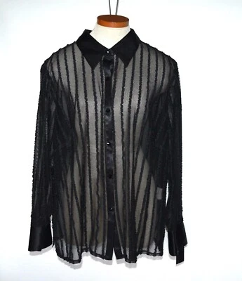 NUEVO CON ETIQUETAS $145 JS BOUTIQUE Blusa Negra Manga Larga Translúcida Botón Talla 20 Canadá Foto 1 de 4