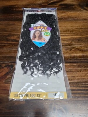 FREETRESS TRENZA CROCHET SINTÉTICO 2x HIPPIE LOC 12" EN 1B NEGRO NUEVO Foto 1 de 4