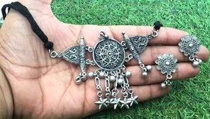 Gioielli indiani argento ossidato girocollo collana boho lunga afghana... - Picture 1 of 9