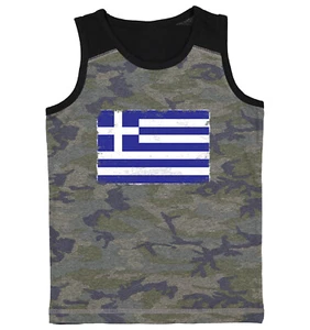 Distressed Greece Flag - Greek Pride Country Proud Youth Contrast Tank Top - Picture 1 of 7