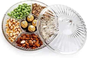 Acrylic Snack Tray With Lid Round Party Serving Dish For Nuts Dried Fruit Sweets - Picture 1 of 3