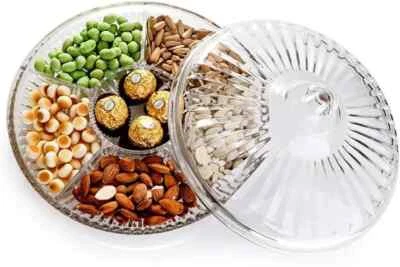 Acrylic Snack Tray With Lid Round Party Serving Dish For Nuts Dried Fruit Sweets - Image 1 of 3