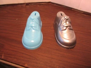 2 Vintage Poll Parrot Shoes Coin Bank Store Premium Blue - Gray Shoe Shape - Picture 1 of 11
