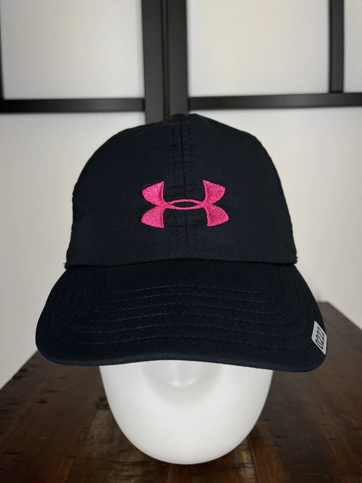 Under Armour 帽子绑带女式均码黑色粉红色涤纶氨纶 — 第 1/4 张图片