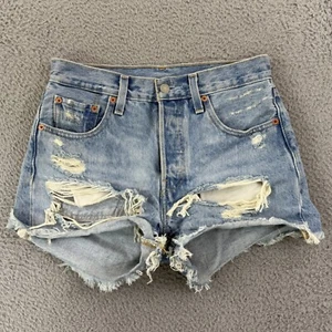 Levi's 501 Shorts Damen 25 blau hoher Bund Mom Distressed Denim Knopfleiste - Bild 1 von 9