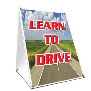 A-frame Sidewalk Sign Learn To Drive With Graphics On Each Side - Picture 1 of 4