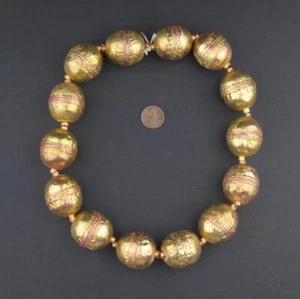 Jumbo Artisanal Ethiopian Brass Beads Strand 28mm African Oval Large Hole - Picture 1 of 2