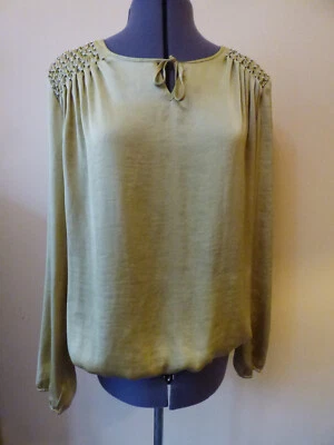 GERRY WEBER Bright Green Satin Beaded Long Sleeved Blouse/Tunic Size 12 - Image 1 of 4