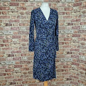 Jigsaw Wickelkleid blau Blumen Jersey Größe S knielang langarm - Bild 1 von 14