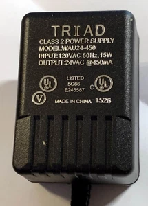VENTA Módulo de alimentación de pared Triad WAU24 24VAC 450mA no regulado 5,5/2,1 mm BarrClass 2 - Imagen 1 de 2