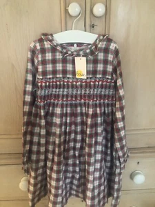 Boden Girls Smocked Tartan Party Dress New 5-6 - Picture 1 of 2