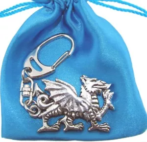 Llavero Dragón Peltre Hecho a Mano con Cordón Satinado Bolsa de Regalo - Imagen 1 de 2