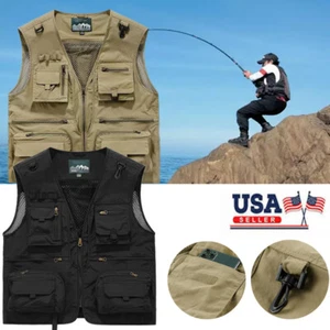 Mens Fishing Vest Hiking Tactical Men Photographer Waistcoat Mesh Jacket Vest - Picture 1 of 13