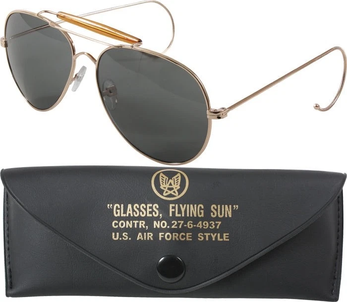 Gafas de sol con estuche con marco dorado de acrílico UV de la Fuerza Aérea estilo EE. UU. Foto 1 de 1