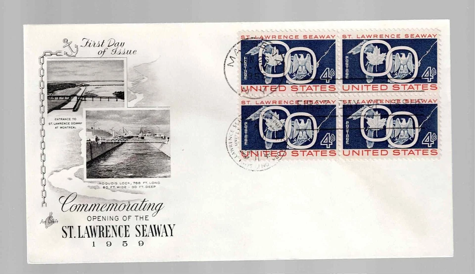 US Scott #1131, First Day Cover 6/6/59 DUAL CANCEL Block St Lawrence Seaway - Image 1 of 1