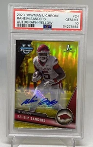 Raheim Sanders 2023 Bowman Chrome Yellow REFRACTOR RC Auto /75 RC PSA 10 POP 1 - Picture 1 of 6
