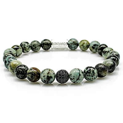 African Türkis 925 Sterling Silber Armband Bracelet Perlenarmband schwarz Kugel - Bild 1 von 3