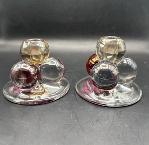 Westmoreland Mid Century Modern Rubin Flash Glas Kugel Sockel Kerzenständer Paar - Bild 1 von 9