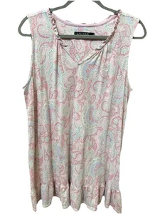 Lauren Ralph Lauren Nightgown Women’s Size Large Pink Paisley Ruffle-Trim Short - Picture 1 of 7