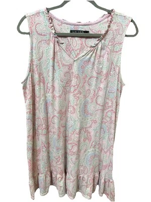 Lauren Ralph Lauren Nightgown Women’s Size Large Pink Paisley Ruffle-Trim Short - Image 1 of 4