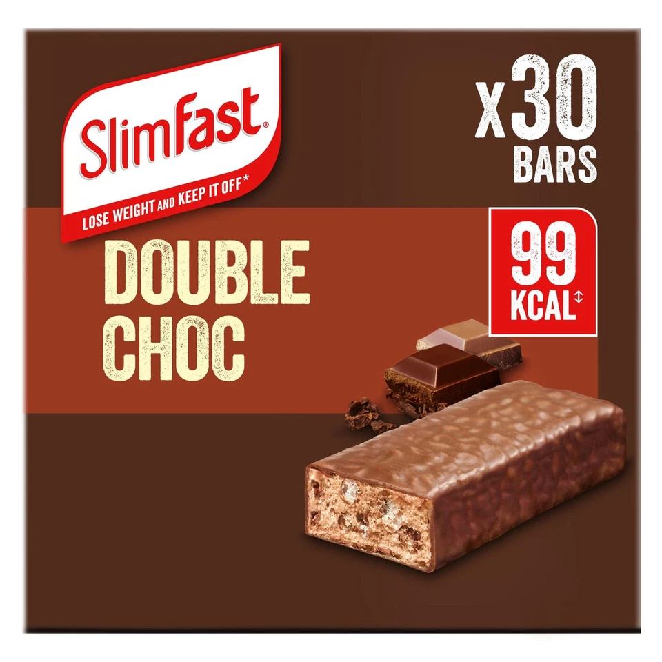 SlimFast Double Choc Snack Bars 30 Pack – 99 Calorie Low Fat Protein Bar - Image 1 of 4