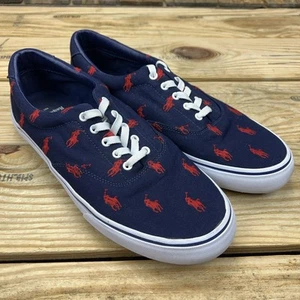 Polo Ralph Lauren Thorton Red Pony Canvas Sneakers Navy Men’s Size 11 Preowned - Picture 1 of 10