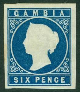 SG 8 Gambia 1874. 6d blue. Mounted mint. 4 large margins CAT £350 - Picture 1 of 2