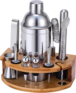 Set Shaker Cocktail Kit Barman Con Supporto, Set Barman in Acciaio INOX Da 750ML - Foto 1 di 12