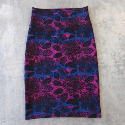 Falda LuLaRoe Cassie Pequeña Púrpura Rosa Floral Hasta la Rodilla Pull On Lápiz Foto 1 de 4