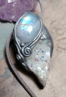 Collar Orígenes Semilla Estelar Ángel Aura Cuarzo Piedra Lunar Pléyades Joyería Foto 1 de 4