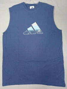 Adidas Shirt Herren XL Blau Ärmellos Muskel Tee Made in USA Athletic Gym Top - Bild 1 von 9