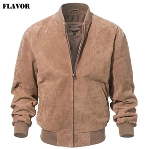 Men’s Genuine Pigskin Leather Bomber Jacket Classic Casual Baseball Coat - Picture 1 of 10