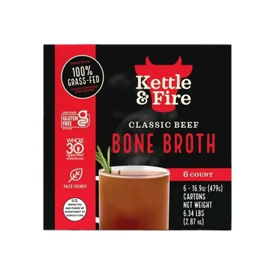Kettle & Fire Classic Beef Bone Broth 6 Pack 16.9 oz 100% Grass-Fed Paleo - Image 1 of 4