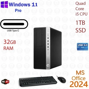 HP G3 Tower Desktop Computer PC Core i5-7400 32GB RAM 1TB SSD Wi-Fi Windows 11 P - Picture 1 of 6