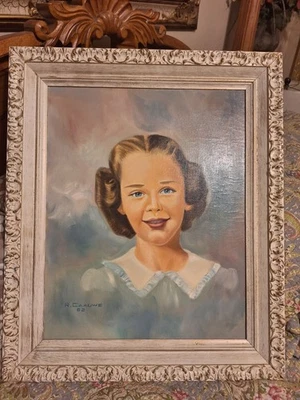 De colección 1962 Retrato Pintura al Óleo Niña Firmado R. Caauwe Marco de Madera 25 X 21 Foto 1 de 4