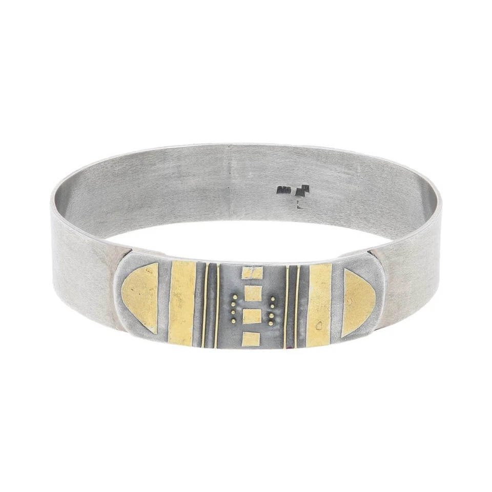 Silber Armreif mit Goldeinlagen Handarbeit 25324073 Second Hand, getragen - Bild 1 von 3