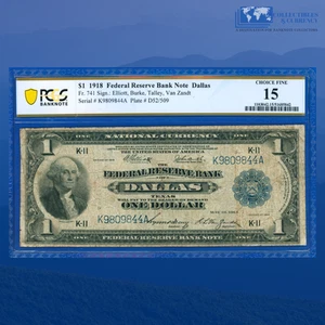 Fr.741 1918 $1 One Dollar FRBN *TOUGH* DALLAS "GREEN EAGLE", PCGS 15 #09844 - Picture 1 of 3